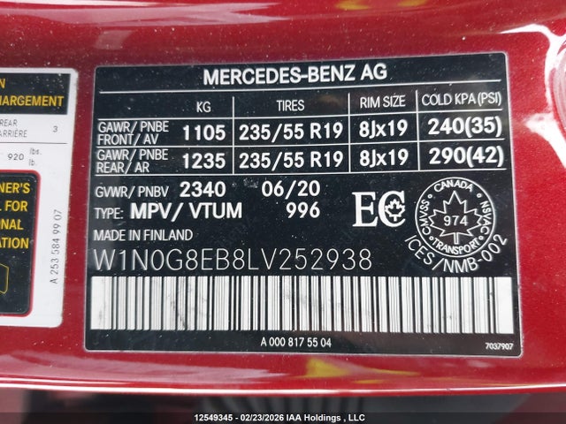 W1N0G8EB8LV252938 Mercedes-Benz Glc 300 4matic