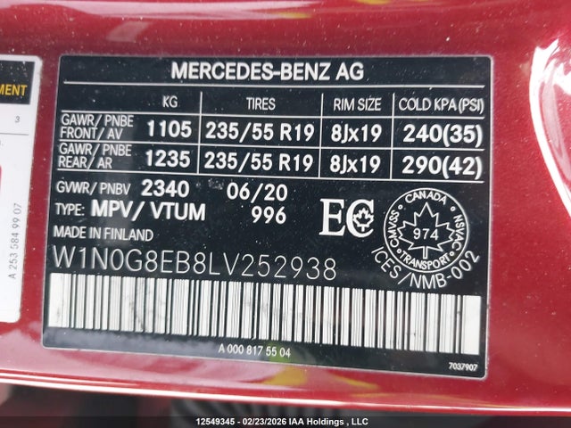 W1N0G8EB8LV252938 Mercedes-Benz Glc 300 4matic