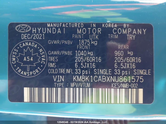 Hyundai Kona Se 2022 KM8K1CABXNU861575 Image 9