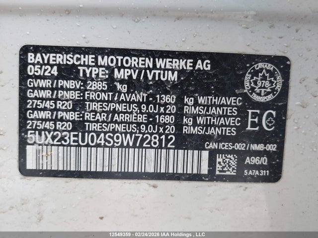 2025 Bmw X5 Xdrive40i მანქანა იყიდება აუქციონზე, vin: 5UX23EU04S9W72812, აუქციონის ნომერი: 12549359