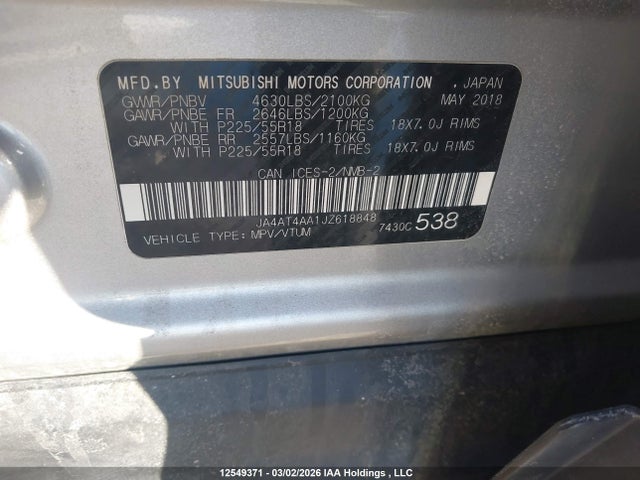 JA4AT4AA1JZ618848 Mitsubishi Eclipse Cross Gt/se
