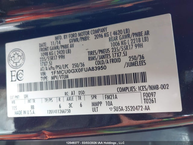 1FMCU0GX0FUA83950 Ford ESCAPE SE