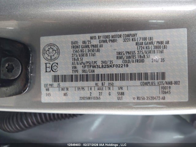 1FTFW3L82SKF02219 Ford F150 Xlt