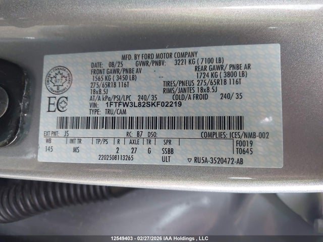 1FTFW3L82SKF02219 Ford F150 Xlt