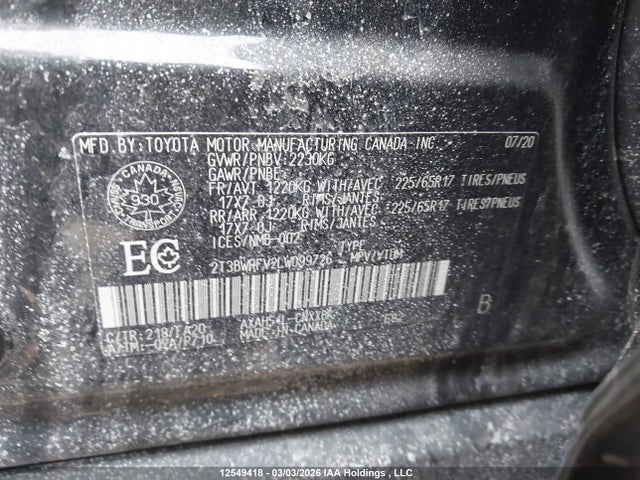 2T3BWRFV2LW099726 Toyota RAV4 LE