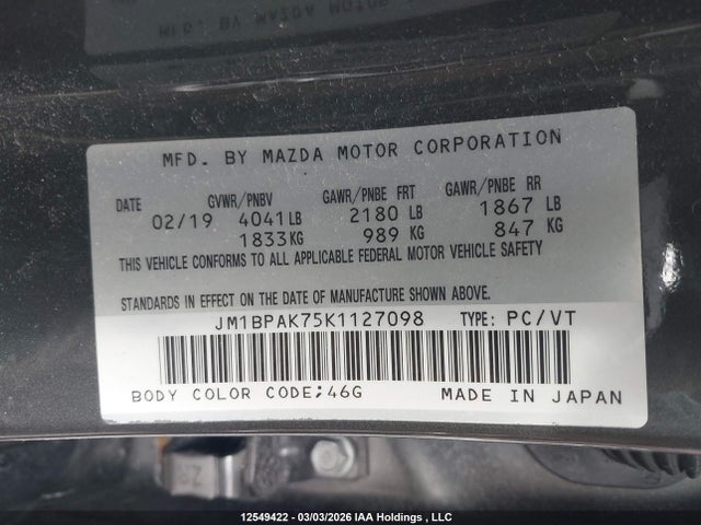 JM1BPAK75K1127098 Mazda Mazda3 Gx