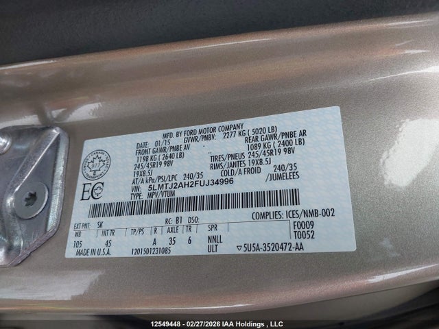 5LMTJ2AH2FUJ34996 Lincoln MKC