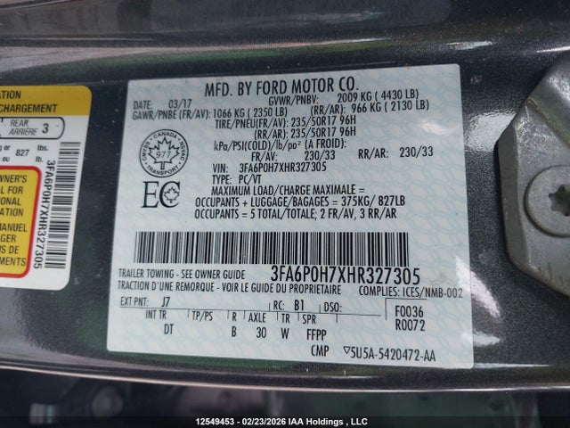3FA6P0H7XHR327305 Ford FUSION SE