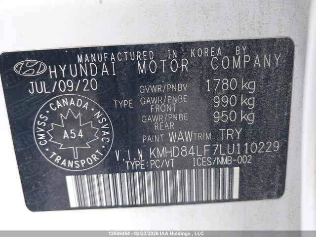 KMHD84LF7LU110229 Hyundai Elantra Sel/value/limited