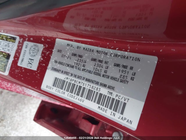 12549455 :رقم المزاد ، JM1BPBCM7S1758283 vin ، 2025 Mazda Mazda3 Gs مزاد بيع
