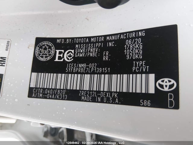 5YFBPRBE7LP139151 Toyota COROLLA LE