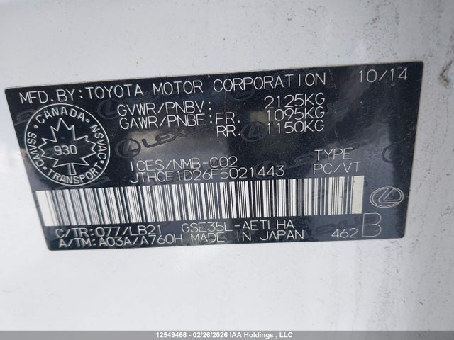 JTHCF1D26F5021443 Lexus IS 250