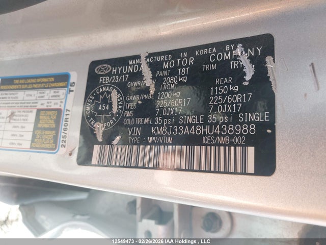KM8J33A48HU438988 Hyundai Tucson Limited/sport And Eco/se