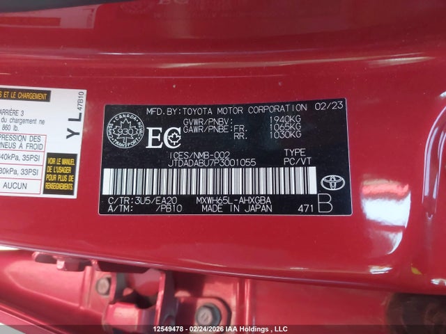 JTDADABU7P3001055 Toyota Prius Le/xle/limited