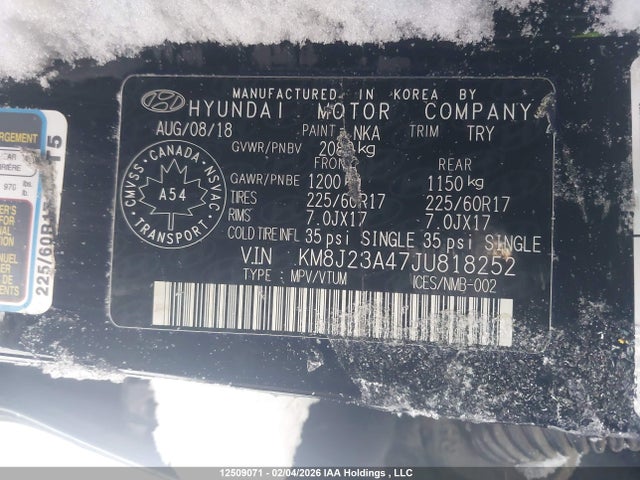 KM8J23A47JU818252 Hyundai TUCSON SE
