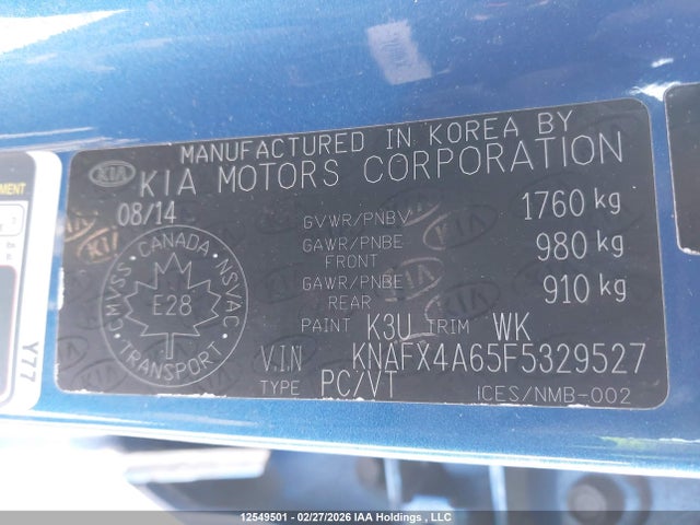 KNAFX4A65F5329527 KIA FORTE LX