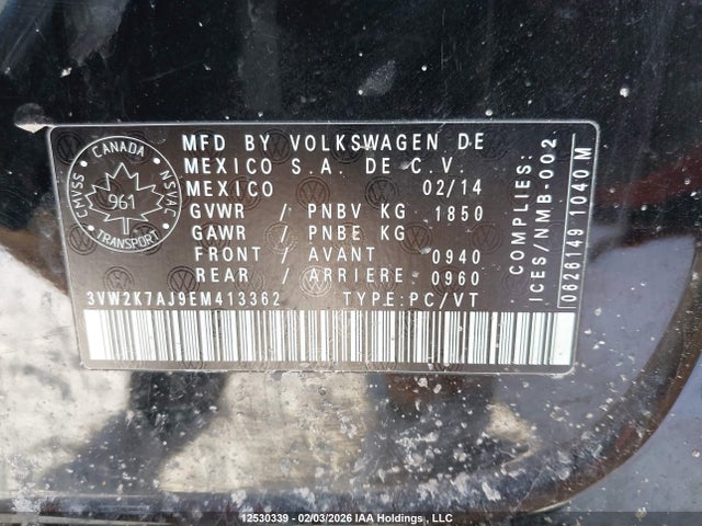 3VW2K7AJ9EM413362 Volkswagen Jetta 2.0l Trendline+