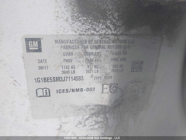 1G1BE5SM3J7114583 Chevrolet Cruze Lt Auto