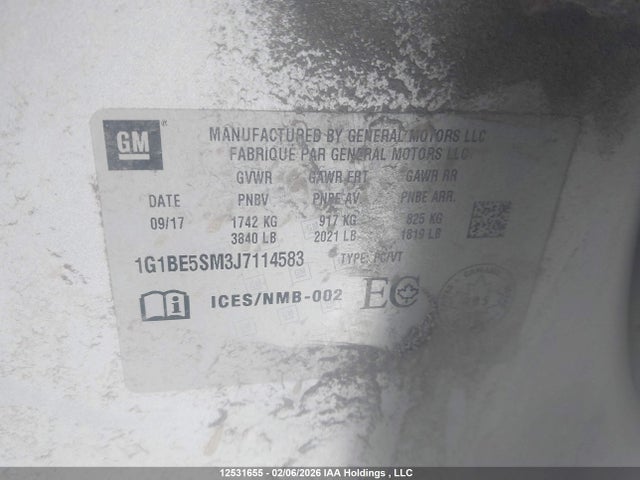 1G1BE5SM3J7114583 Chevrolet Cruze Lt Auto