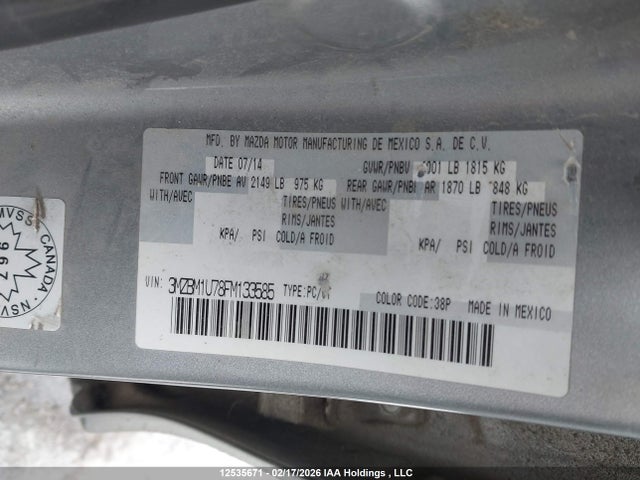 3MZBM1U78FM133585 Mazda Mazda3 Gx