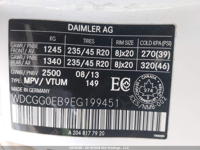WDCGG0EB9EG199451 Mercedes-Benz Glk 250 Bluetec