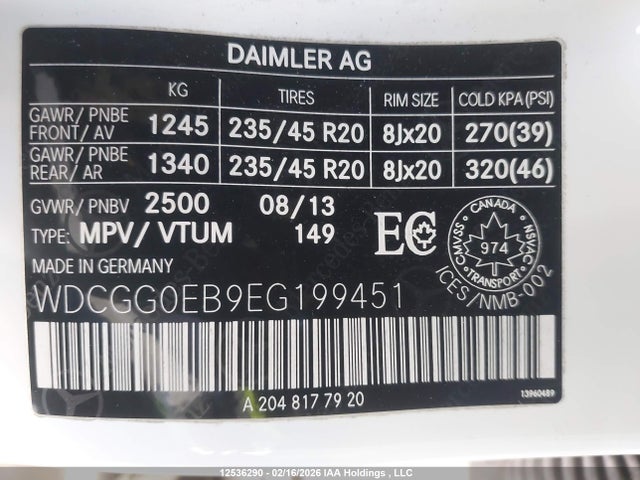 WDCGG0EB9EG199451 Mercedes-Benz Glk 250 Bluetec