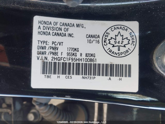 2HGFC1F95HH100861 Honda Civic Touring