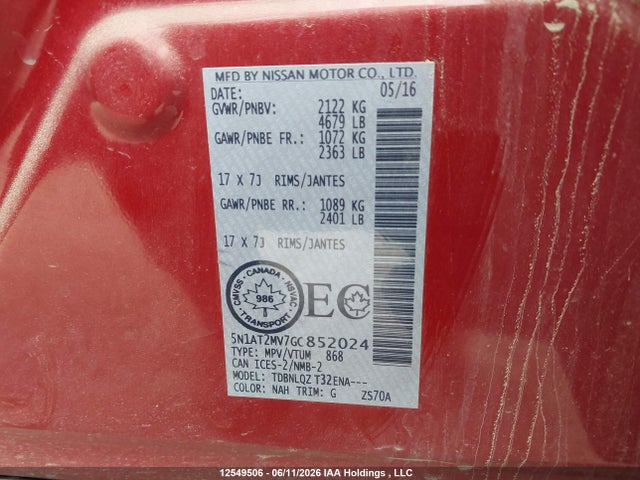 5N1AT2MV7GC852024 Nissan Rogue S/sl/sv