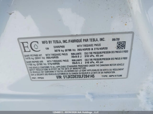 5YJXCDE20LF284145 Tesla MODEL X