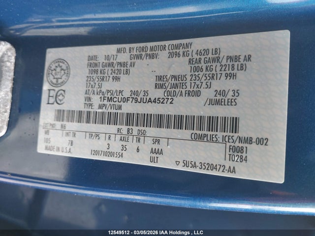 Продаж на аукціоні авто 2018 Ford Escape S, vin: 1FMCU0F79JUA45272, номер лоту: 12549512