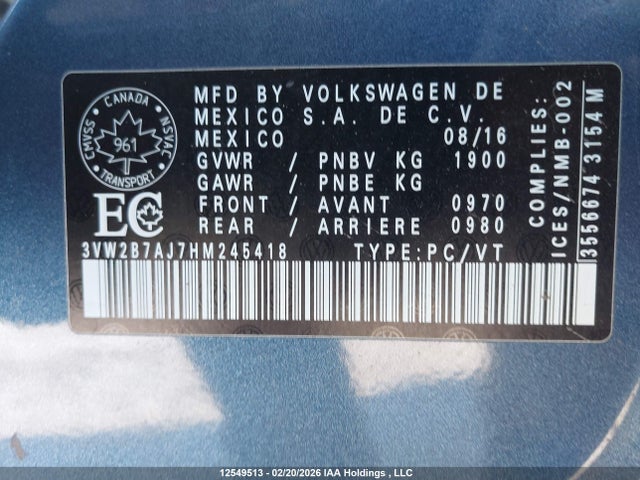 2017 Volkswagen Jetta 1.4 Tsi Trendline+ მანქანა იყიდება აუქციონზე, vin: 3VW2B7AJ7HM245418, აუქციონის ნომერი: 12549513