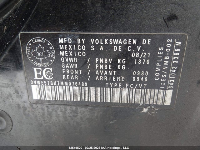 Volkswagen Jetta Highline 2021 3VWE57BU7MM076489 Image 9