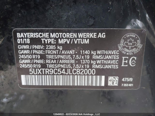 5UXTR9C54JLC82000 BMW X3 Xdrive30i