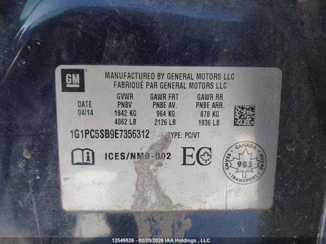 Chevrolet CRUZE LT 2014 1G1PC5SB9E7356312 Image 9