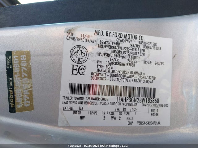Aukcja sprzedaży 2011 Ford Focus Ses, vin: 1FAHP3GN2BW185868, numer aukcji: 12549531
