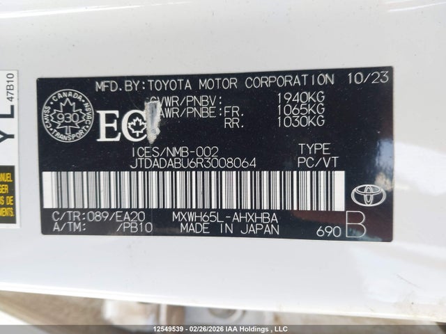 JTDADABU6R3008064 Toyota Prius Limited