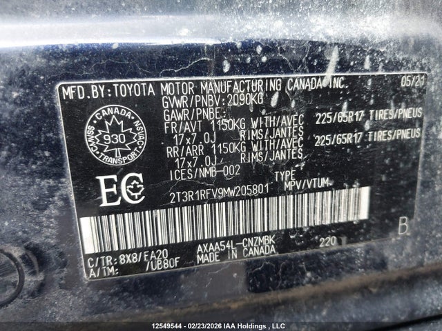 2T3R1RFV9MW205801 Toyota Rav4 Xle
