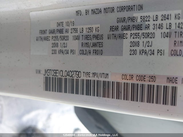 JM3TCBEY0L0402790 Mazda Cx-9 Signature
