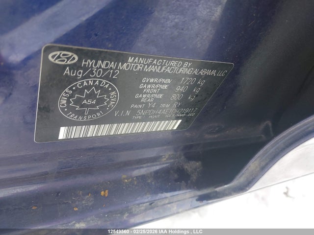 Продажа на аукционе авто 2013 Hyundai Elantra Limited, vin: 5NPDH4AE1DH219117, номер лота: 12549560