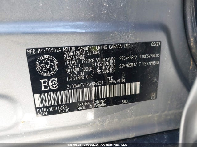 2T3RWRFV1PW184934 Toyota Rav4 Hybrid Xle