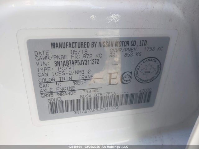 3N1AB7AP5JY311372 Nissan Sentra