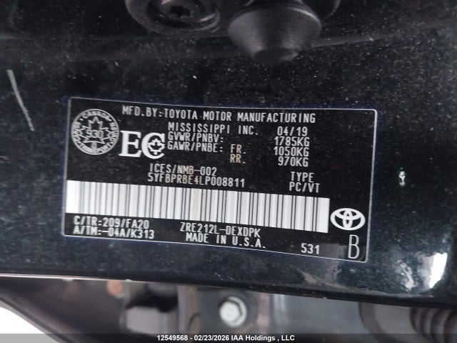 Toyota COROLLA L 2020 5YFBPRBE4LP008811 Image 18