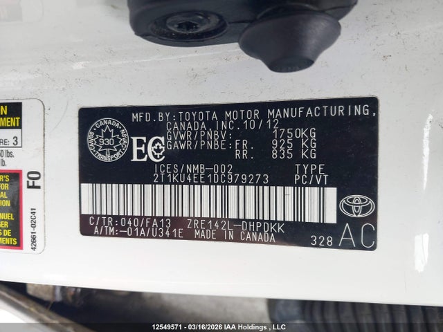 2013 Toyota Matrix მანქანა იყიდება აუქციონზე, vin: 2T1KU4EE1DC979273, აუქციონის ნომერი: 12549571