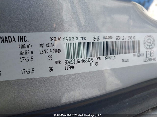 Продаж на аукціоні авто 2015 Chrysler Town & Country Premium, vin: 2C4RC1JG7FR693373, номер лоту: 12549586