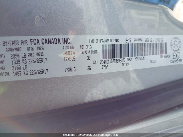 Продаж на аукціоні авто 2015 Chrysler Town & Country Premium, vin: 2C4RC1JG7FR693373, номер лоту: 12549586
