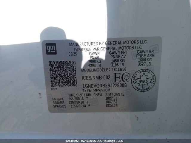 1GNEVGRS2SJ228008 Chevrolet Traverse Lt