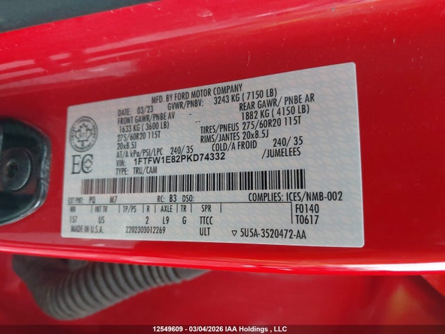 Aukcja sprzedaży 2023 Ford F-150 Xlt, vin: 1FTFW1E82PKD74332, numer aukcji: 12549609