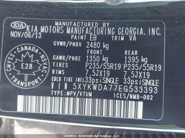 5XYKWDA77EG533393 KIA Sorento Sx/sx Limited