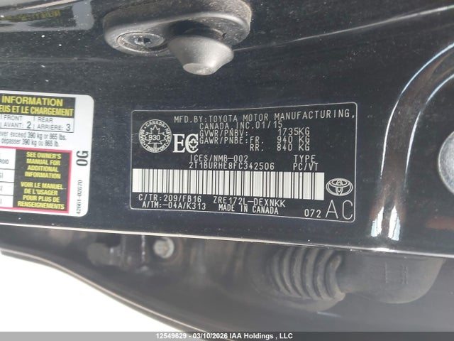 Aukcja sprzedaży 2015 Toyota Corolla Le, vin: 2T1BURHE8FC342506, numer aukcji: 12549629