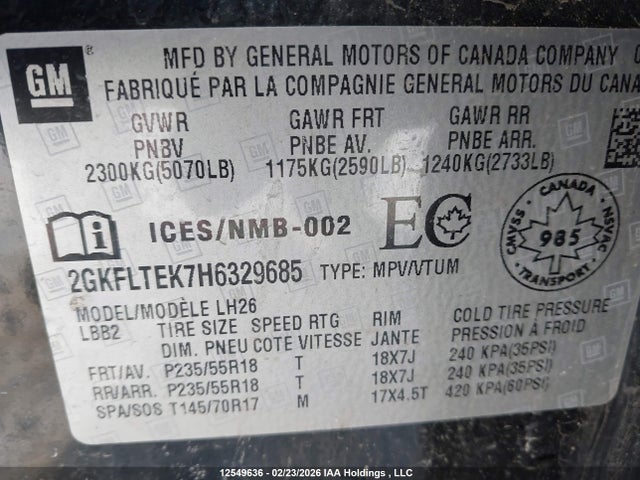 2GKFLTEK7H6329685 GMC Terrain Sle
